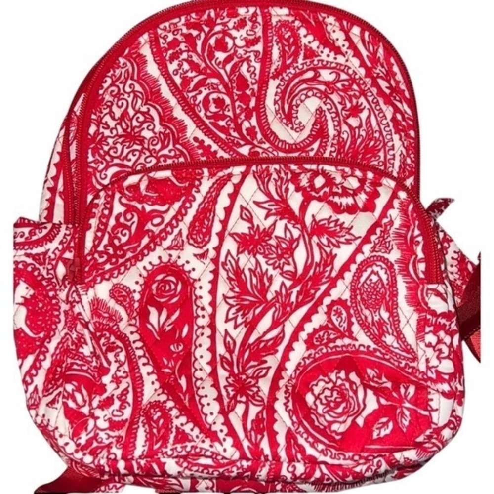 Vera Bradley Women's Cotton Small Banbury Backpack Paisley‎ Key Red White NWT